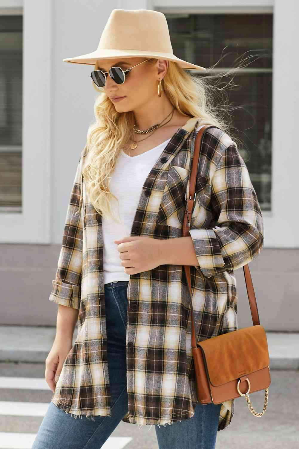 Plus Size Plaid Curved Hem Button Front Shirt Blouses - Tophatter Daily Deals