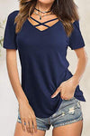 Crisscross Short Sleeve T-Shirt Dark Navy Women's T-Shirts - Tophatter Daily Deals