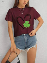 Heart Lucky Clover Short Sleeve T-Shirt Women's T-Shirts - Tophatter Daily Deals