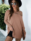 Single Shoulder Long Sleeve Knit Top Women's T-Shirts - Tophatter Daily Deals