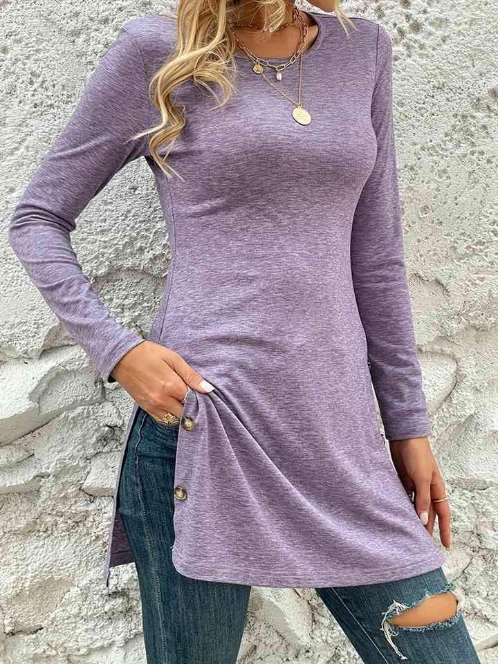 Decorative Button Slit T-Shirt Women's T-Shirts - Tophatter Daily Deals