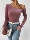 Ribbed Long Sleeve Asymmetrical Blouse Blouses - Tophatter Daily Deals