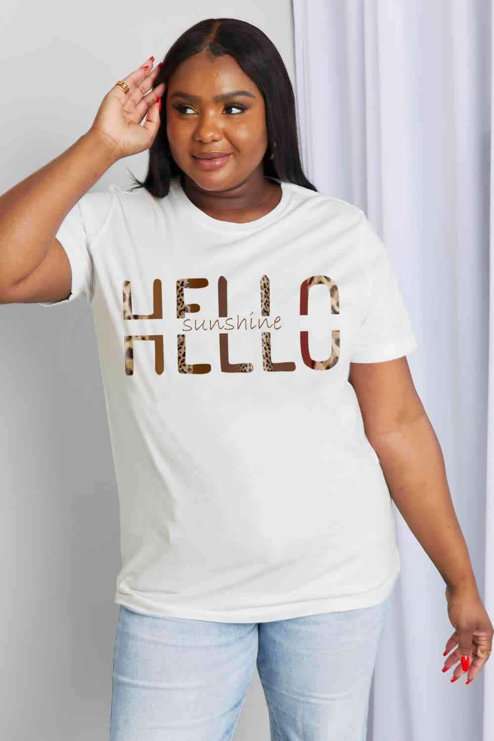 Simply Love Full Size HELLO SUNSHINE Graphic Cotton Tee Women's T-Shirts - Tophatter Daily Deals