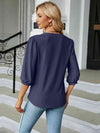 Notched Neck Three-Quarter Sleeve Blouse Women's T-Shirts - Tophatter Daily Deals