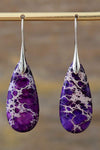 Handmade Teardrop Shape Natural Stone Dangle Earrings Purple Silver One Size Earrings - Tophatter Daily Deals