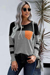 Striped Round Neck Long Sleeve T-Shirt Women's T-Shirts - Tophatter Daily Deals