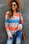 Leopard Color Block Lace Detail Blouse Pumpkin Blouses - Tophatter Daily Deals