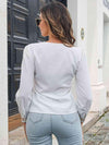 Contrast V-Neck Puff Sleeve Blouse Blouses - Tophatter Daily Deals