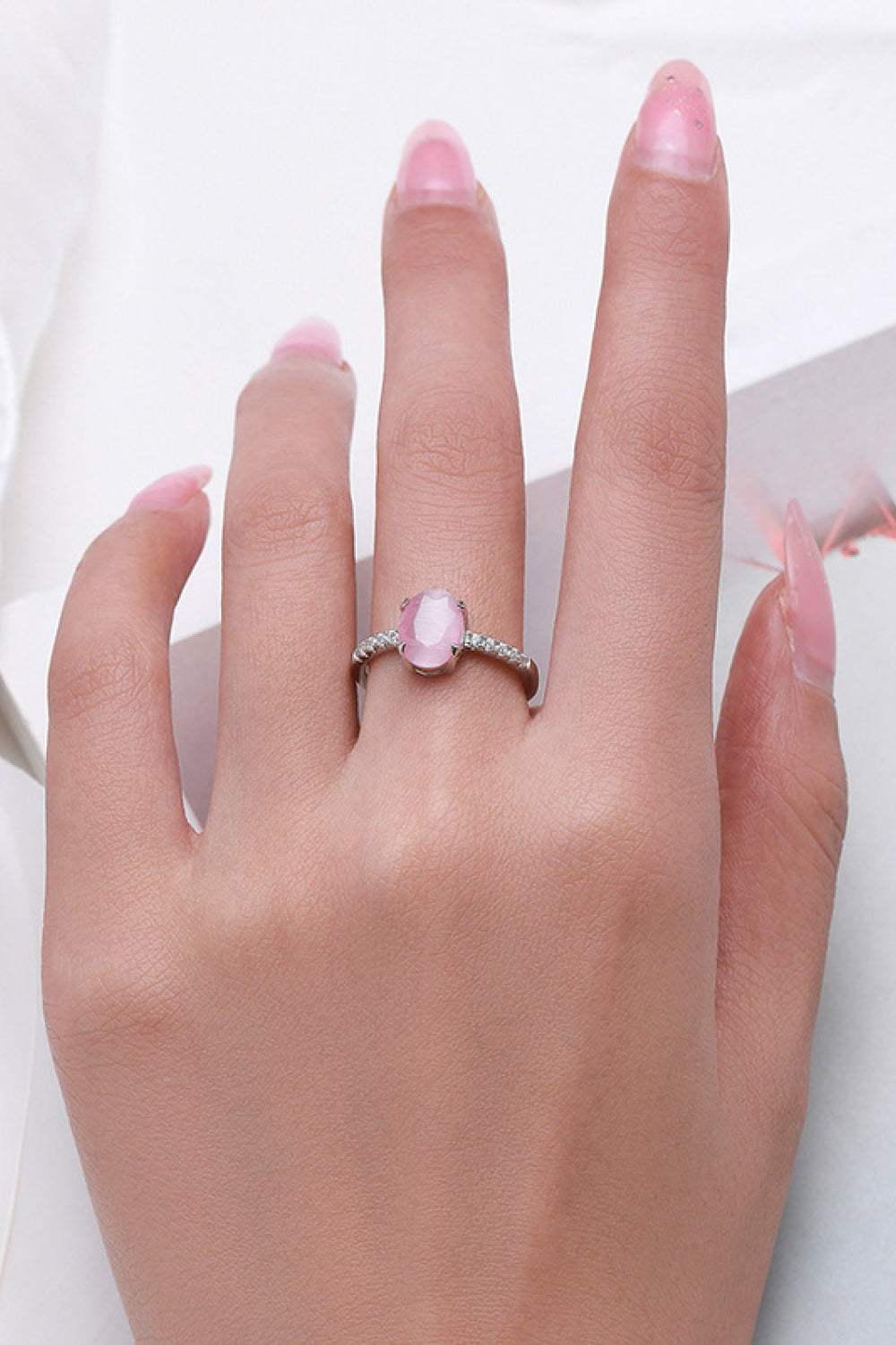 925 Sterling Silver Oval Shape Cat's Eye Stone Ring Rings - Tophatter Daily Deals