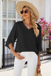 V-Neck Three-Quarter Sleeve Top Women's T-Shirts - Tophatter Daily Deals