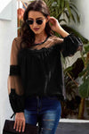 Tied Spliced Mesh Bubble Sleeve Blouse Blouses - Tophatter Daily Deals