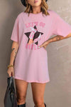 Graphic Round Neck Dropped Shoulder Long Tee Blush Pink Women's T-Shirts - Tophatter Daily Deals