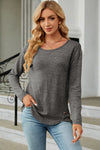 Round Neck Long Sleeve T-Shirt Charcoal Women's T-Shirts - Tophatter Daily Deals