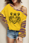 Tiger Graphic Asymmetrical Neck Long Sleeve T-Shirt True Yellow Women's T-Shirts - Tophatter Daily Deals