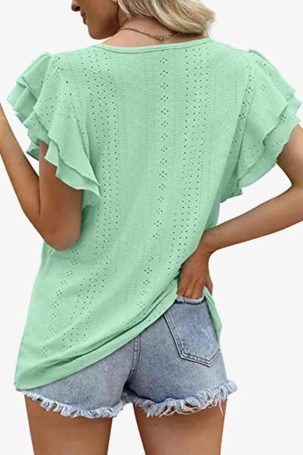 Round Neck Layered Flutter Sleeve Blouse Blouses - Tophatter Daily Deals