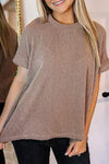 Textured Round Neck Short Sleeve T-Shirt Taupe Women's T-Shirts - Tophatter Daily Deals