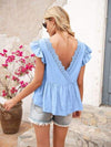 Lace Detail Round Neck Peplum T-Shirt Women's T-Shirts - Tophatter Daily Deals