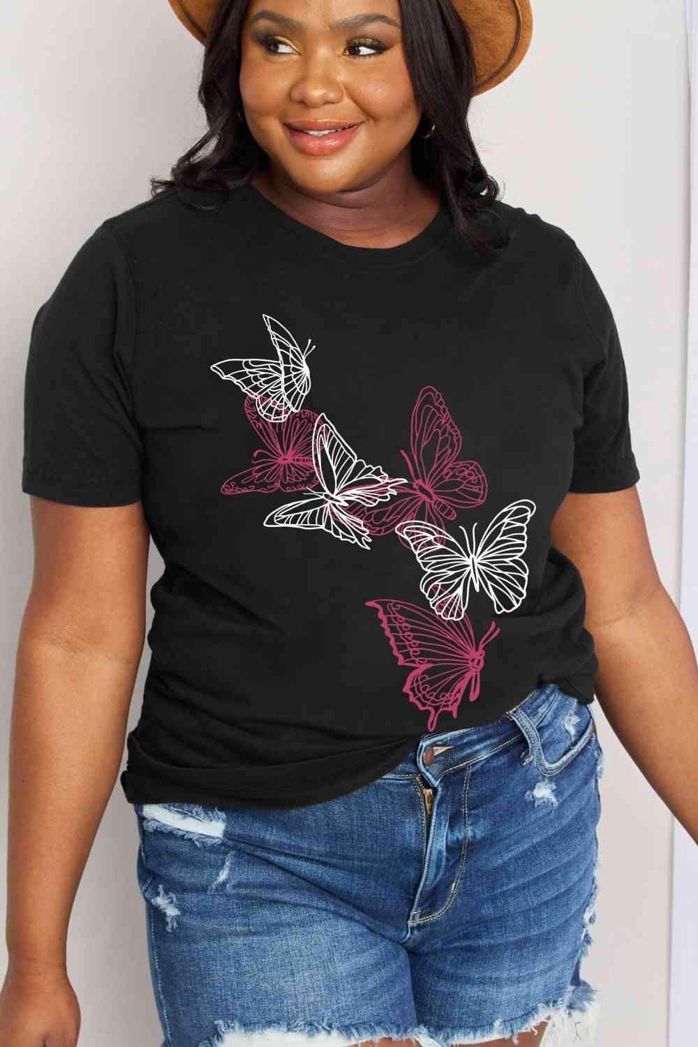 Simply Love Simply Love Full Size Butterfly Graphic Cotton Tee Women's T-Shirts - Tophatter Daily Deals