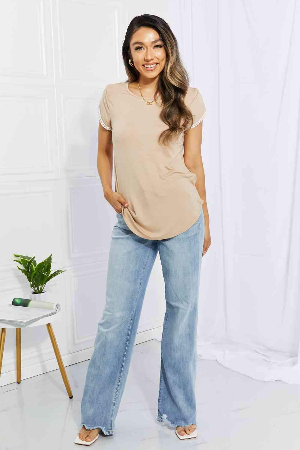 BOMBOM Center Street Sweet Crochet Detail Tulip Sleeve Top Women's T-Shirts - Tophatter Daily Deals