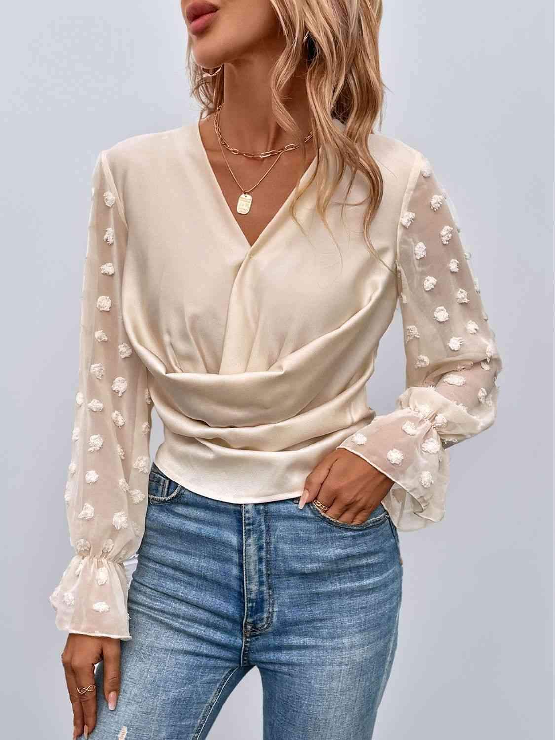 Swiss Dot Flounce Sleeve Blouse Blouses - Tophatter Daily Deals