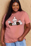 Simply Love Full Size Cat & Pumpkin Graphic Cotton T-Shirt Women's T-Shirts - Tophatter Daily Deals