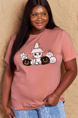 Simply Love Full Size Cat & Pumpkin Graphic Cotton T-Shirt Women's T-Shirts - Tophatter Daily Deals