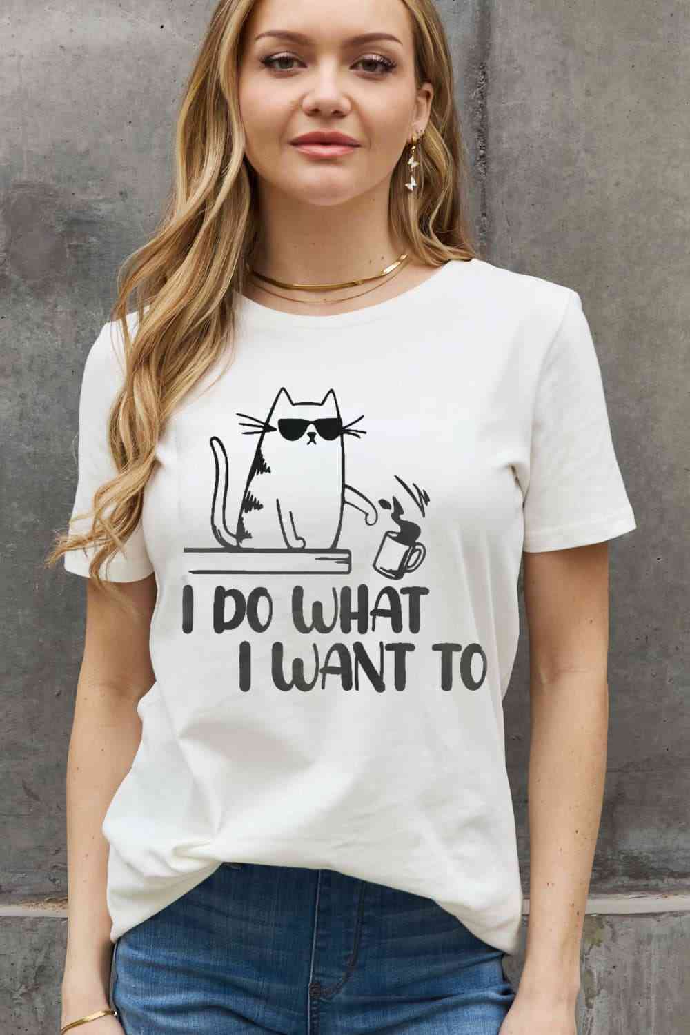 Simply Love Full Size I DO WHAT I WANT TO Graphic Cotton Tee Women's T-Shirts - Tophatter Daily Deals