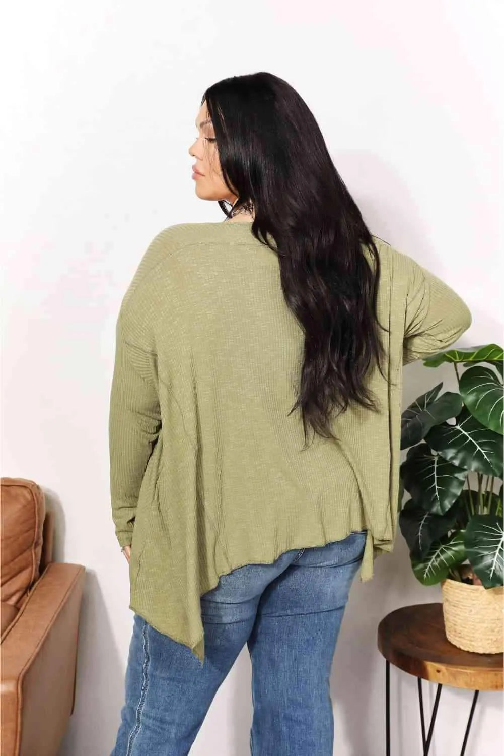 HEYSON Full Size Oversized Super Soft Rib Layering Top with a Sharkbite Hem and Round Neck Blouses - Tophatter Daily Deals