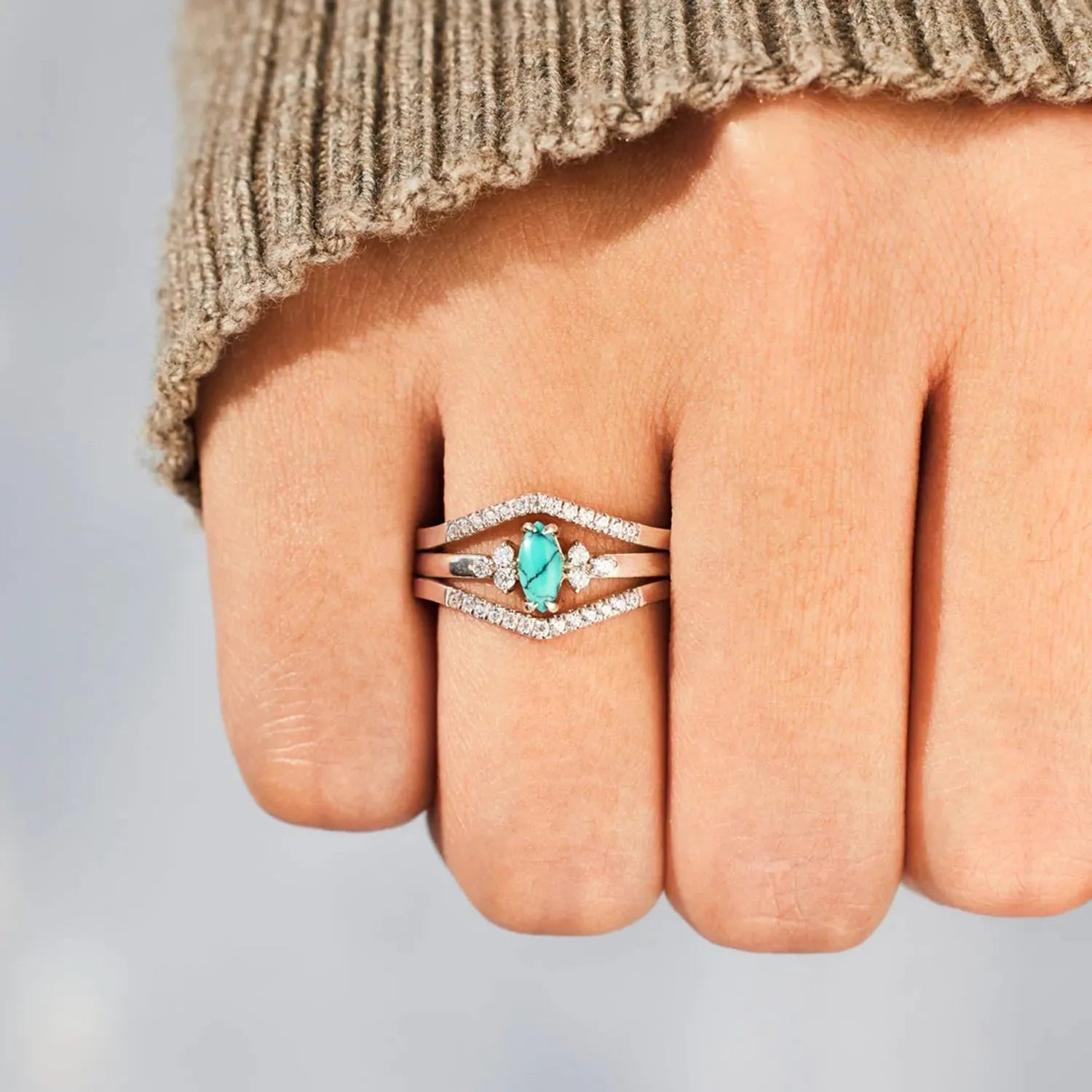 Artificial Turquoise V Shape Inlaid Zircon Ring Rings - Tophatter Daily Deals