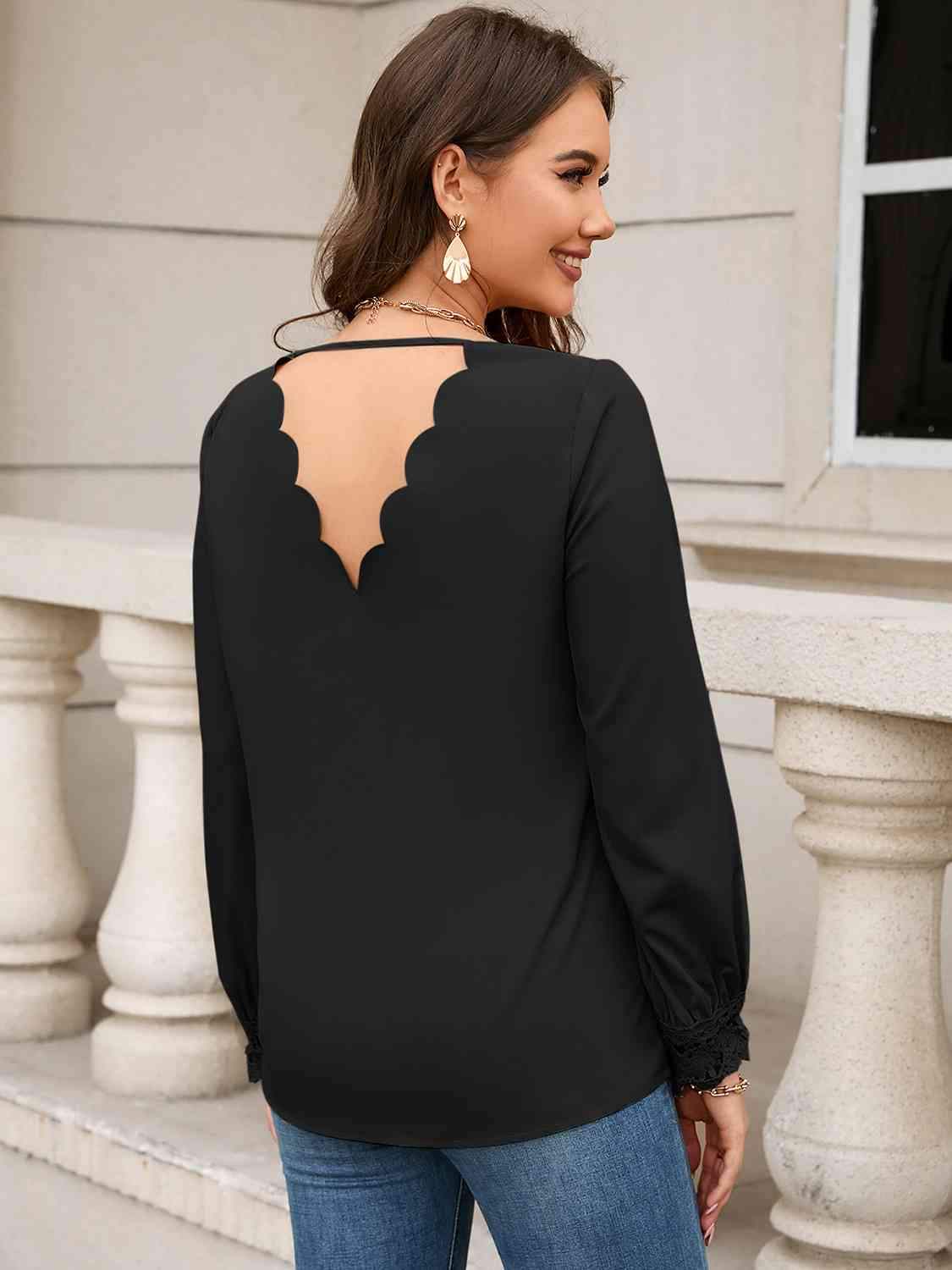 V-Neck Long Sleeve Blouse Blouses - Tophatter Daily Deals