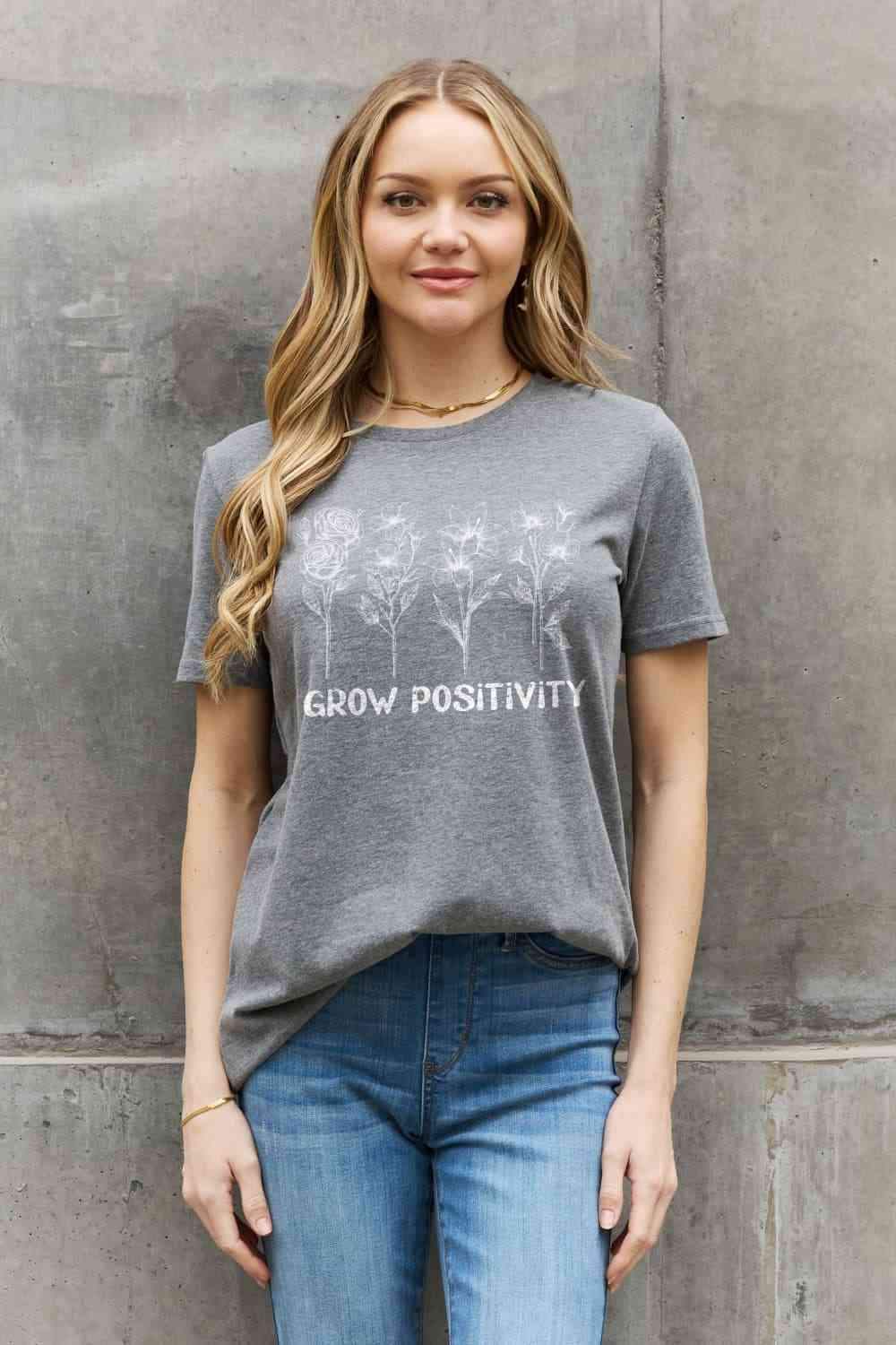 Simply Love GROW POSITIVITY Graphic Cotton Tee Women's T-Shirts - Tophatter Daily Deals