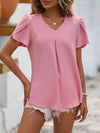 Ruche V-Neck Petal Sleeve Top Blush Pink Blouses - Tophatter Daily Deals