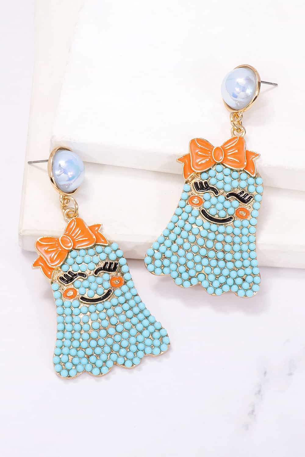 Smiling Ghost Shape Synthetic Pearl Earrings Earrings - Tophatter Daily Deals