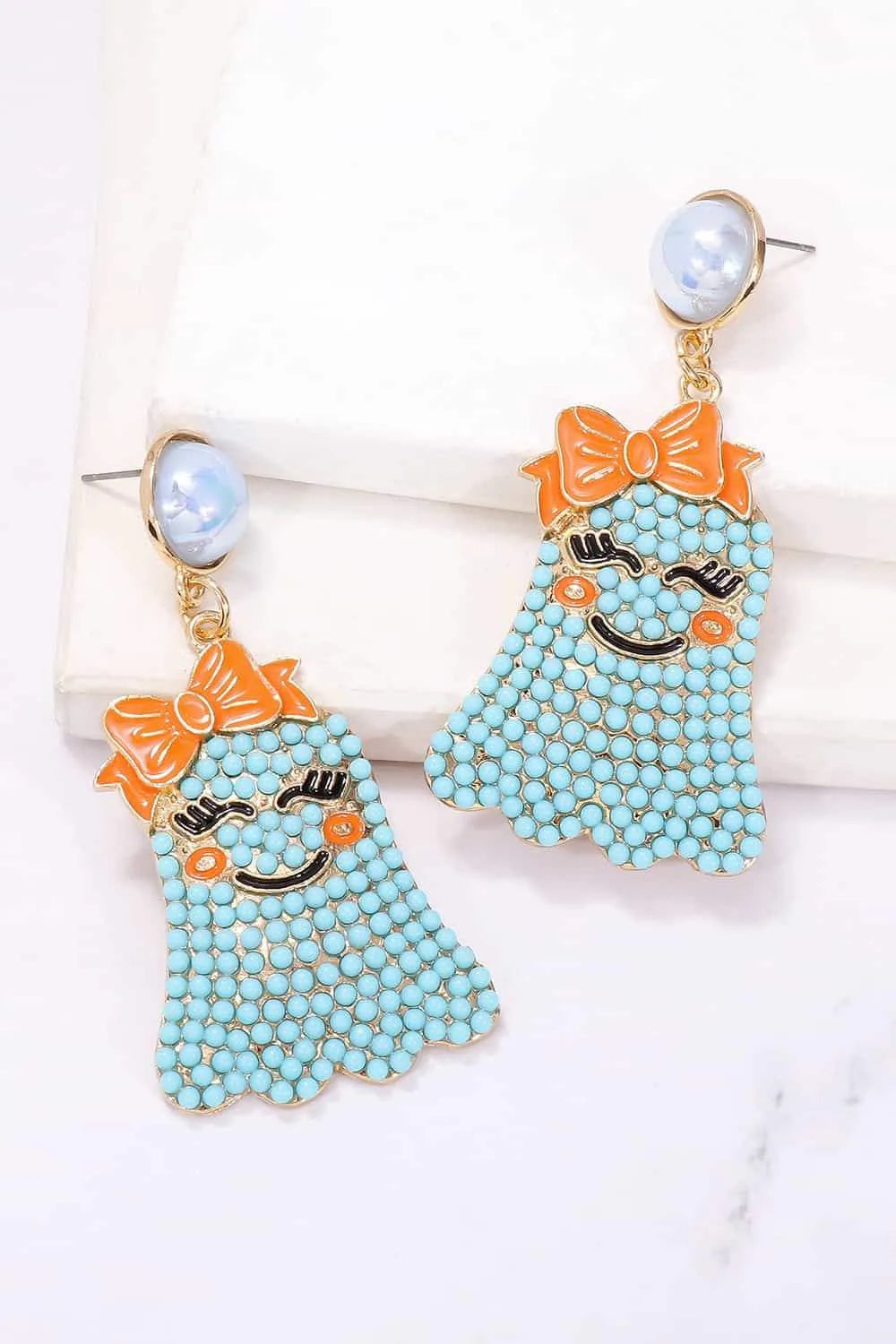 Smiling Ghost Shape Synthetic Pearl Earrings Earrings - Tophatter Daily Deals