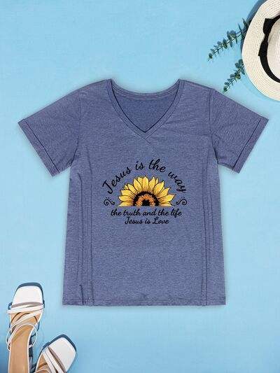 Sunflower V-Neck Short Sleeve T-Shirt Women's T-Shirts - Tophatter Daily Deals