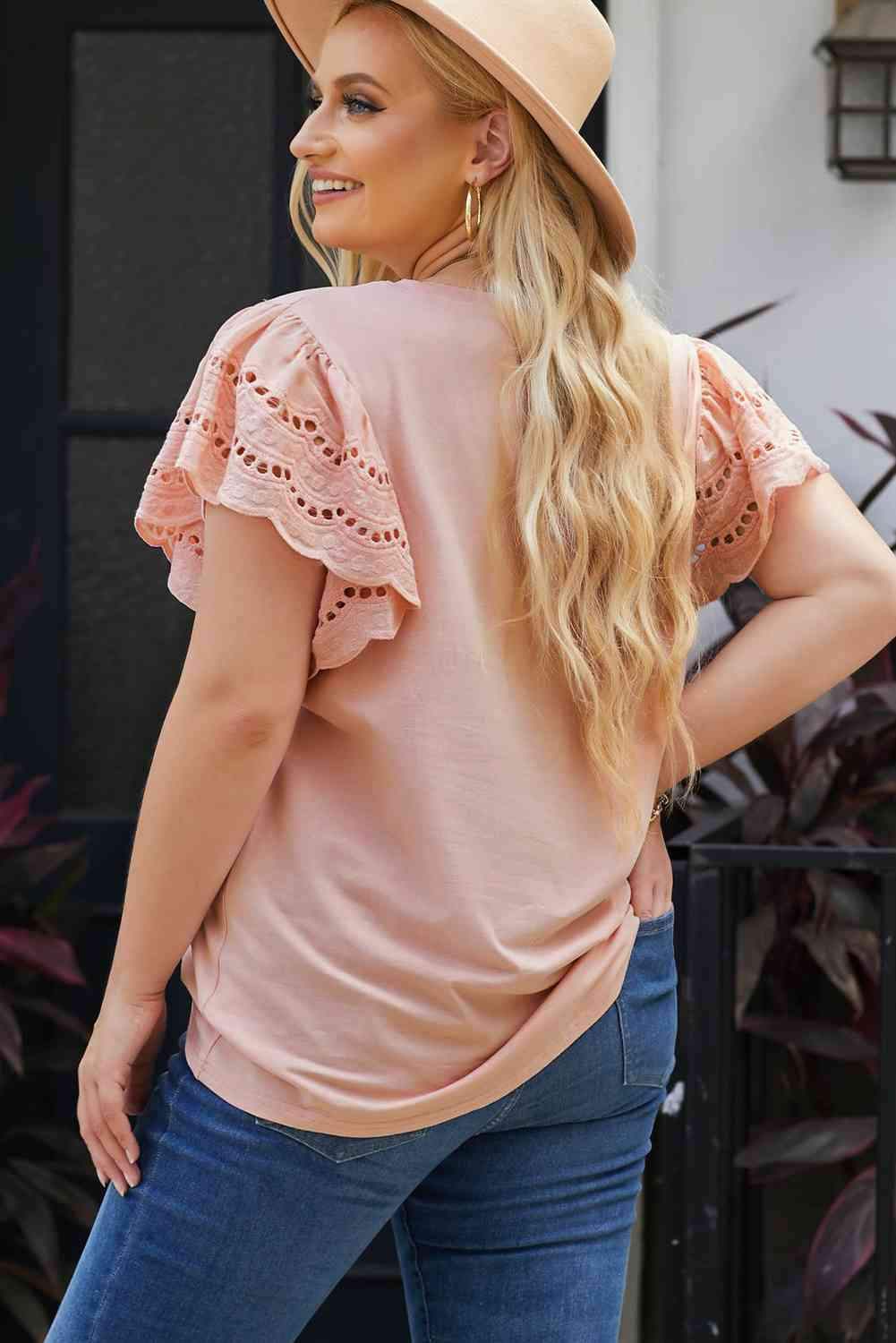 Plus Size Butterfly Sleeve Round Neck Top Blouses - Tophatter Daily Deals