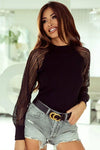 Round Neck Semi-Sheer Sleeve Blouse Blouses - Tophatter Daily Deals