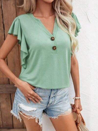 Notched Cap Sleeve T-Shirt Light Green Women's T-Shirts - Tophatter Daily Deals