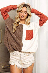 BiBi Color Block Brushed Checker Top Blouses - Tophatter Daily Deals
