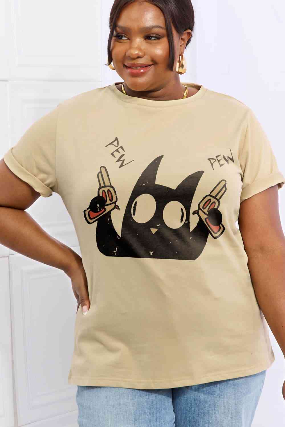 Simply Love Full Size PEW PEW Graphic Cotton Tee Women's T-Shirts - Tophatter Daily Deals