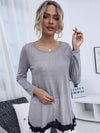 Spliced Lace Contrast Round Neck Top Blouses - Tophatter Daily Deals