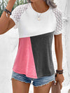 Color Block Raglan Sleeve Round Neck Tee Rouge Pink Women's T-Shirts - Tophatter Daily Deals