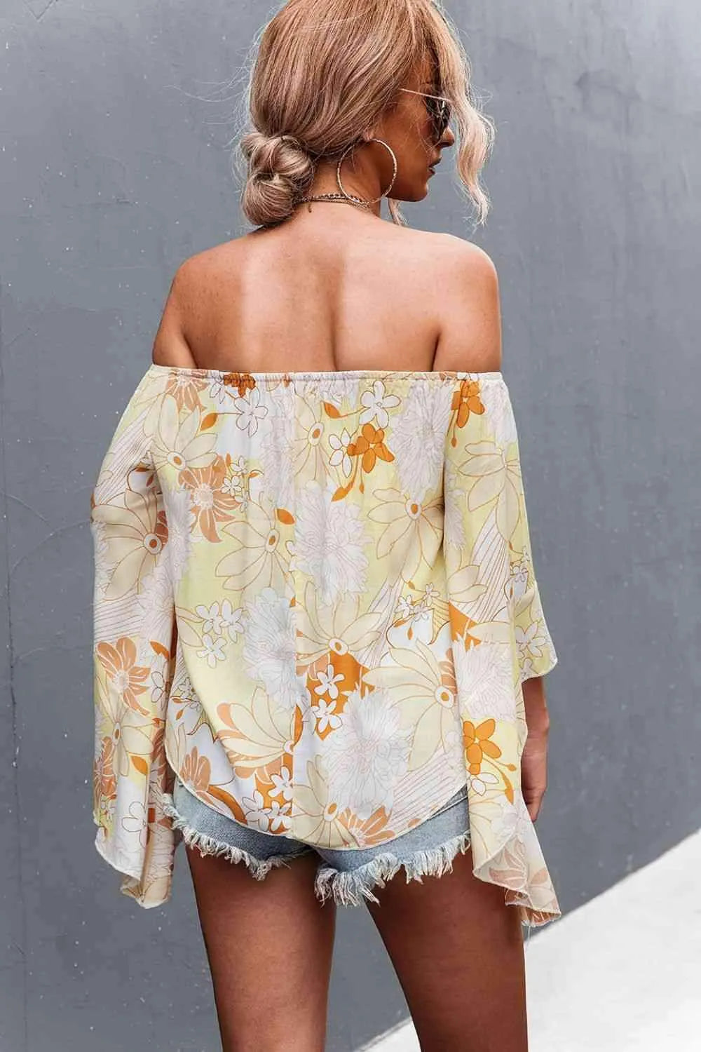 Floral Bell Sleeve Off-Shoulder Blouse Blouses - Tophatter Daily Deals
