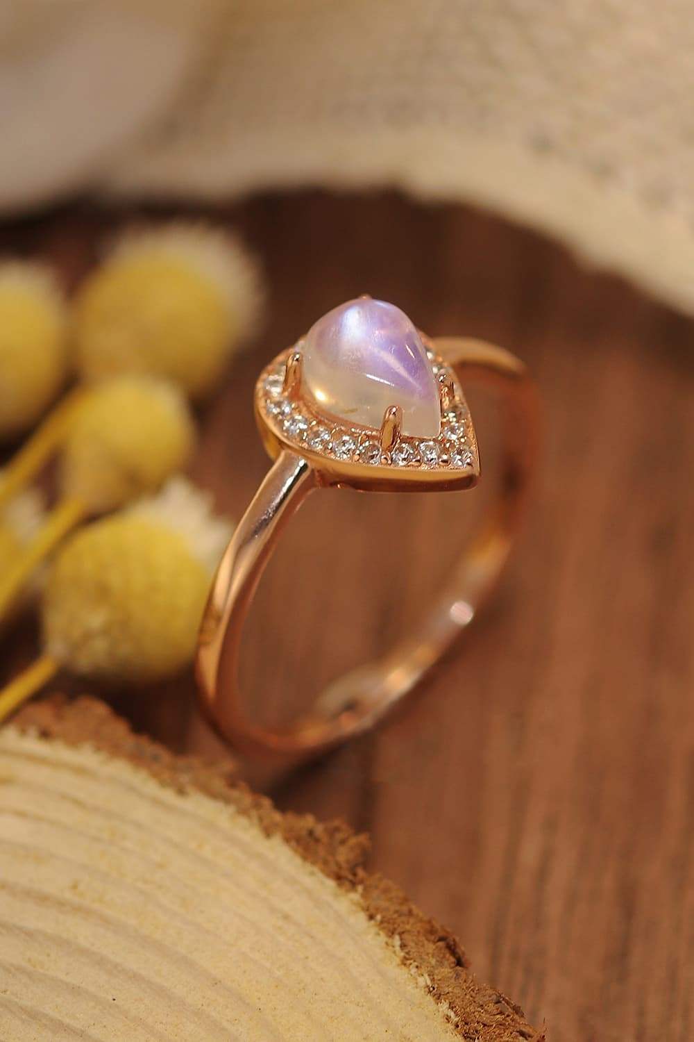 Moonstone Teardrop 925 Sterling Silver Halo Ring Moonstone - Tophatter Daily Deals