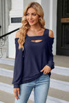 Cold Shoulder Square Neck Cutout Blouse Dark Navy Blouses - Tophatter Daily Deals