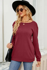 Ruched Round Neck Long Sleeve T-Shirt Women's T-Shirts - Tophatter Daily Deals