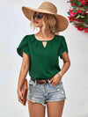 Cutout Round Neck Petal Sleeve Blouse Forest Blouses - Tophatter Daily Deals