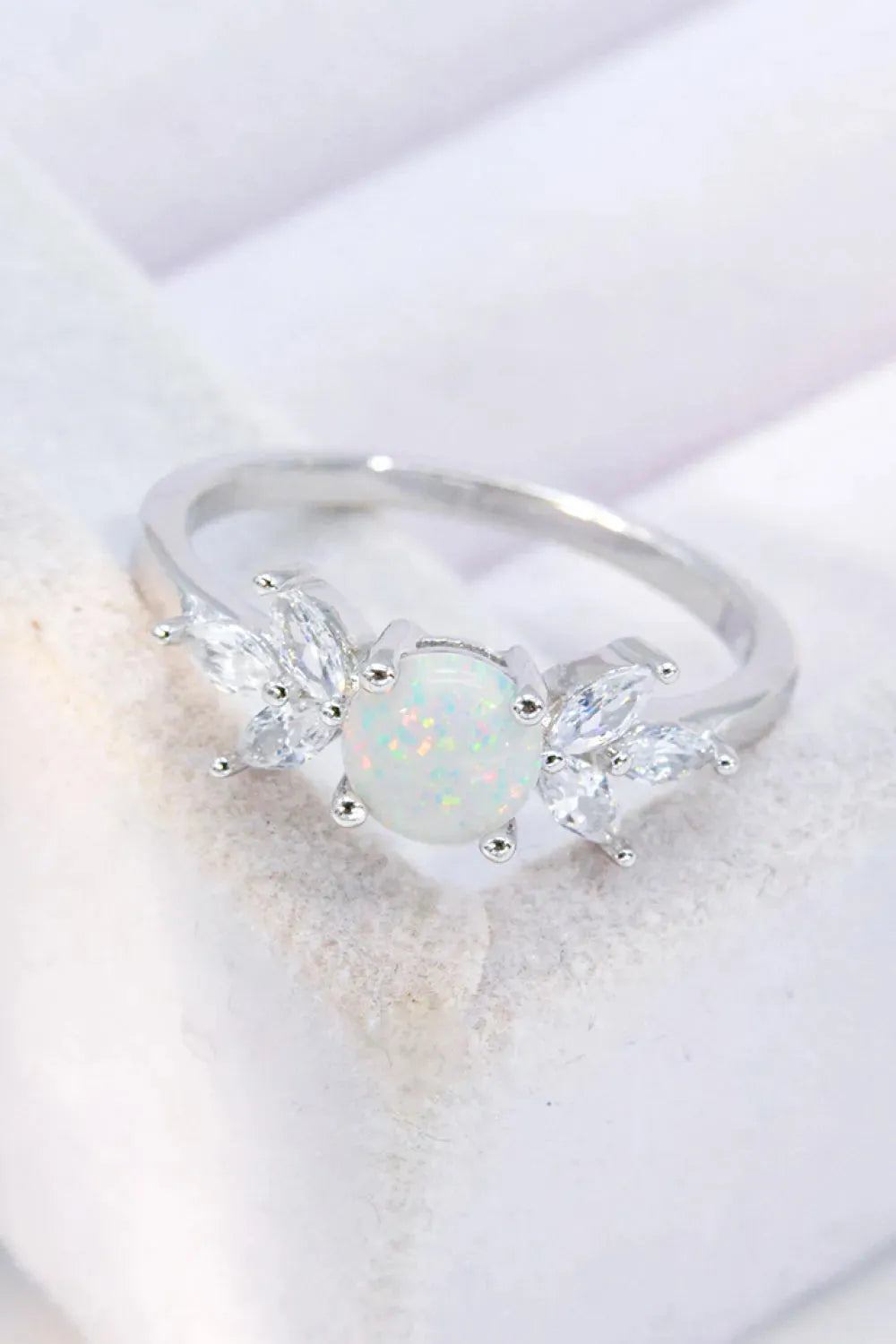 925 Sterling Silver Opal and Zircon Ring Opal - Tophatter Daily Deals