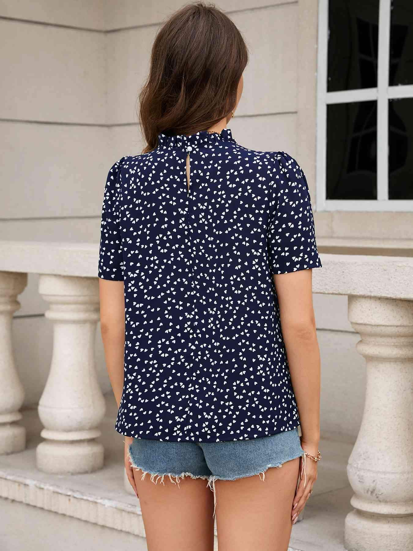 Printed Short Sleeve Round Neck Top Blouses - Tophatter Daily Deals