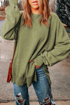 Dropped Shoulder Round Neck Long Sleeve Blouse - Tophatter Deals